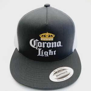 Gray And White Flatbill Mesh Snapback Corona Light Embroidered Hat